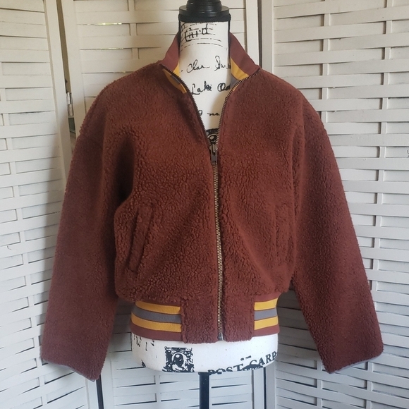 Madewell Jackets & Blazers - Madewell Brown Faux Sherpa Bomber Jacket Size S New